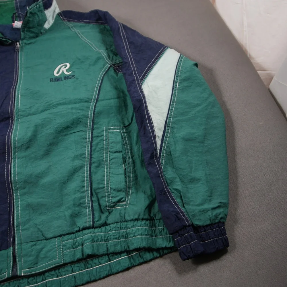 90s Rawlings Colorblock Vintage Crinkle Taffeta Men M Windbreaker Jacket Seattle